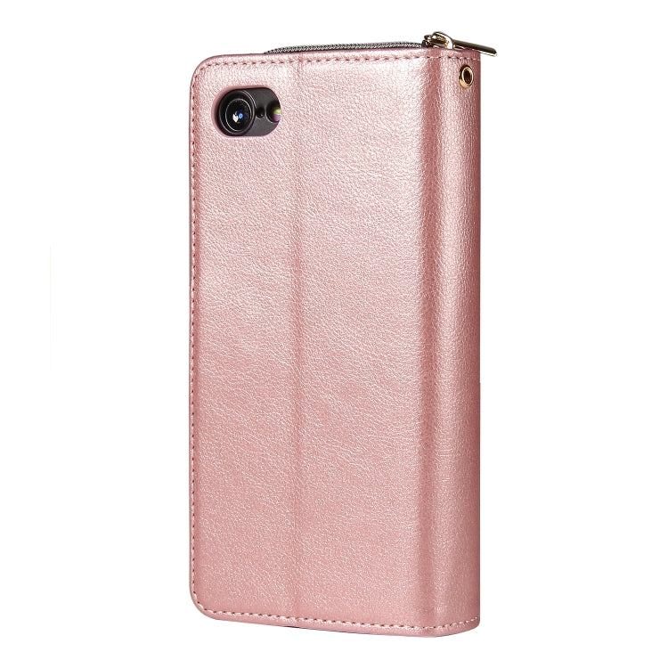 For iPhone SE 2022 / SE 2020 / 8 / 7 Zipper Wallet Bag Horizontal Flip PU Leather Case with Holder & 9 Card Slots & Wallet & Lanyard & Photo Frame(Rose Gold) - iPhone SE 2022 / 2020 / 8 / 7 Cases by buy2fix | Online Shopping UK | buy2fix