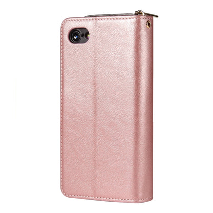 For iPhone SE 2022 / SE 2020 / 8 / 7 Zipper Wallet Bag Horizontal Flip PU Leather Case with Holder & 9 Card Slots & Wallet & Lanyard & Photo Frame(Rose Gold) - iPhone SE 2022 / 2020 / 8 / 7 Cases by buy2fix | Online Shopping UK | buy2fix
