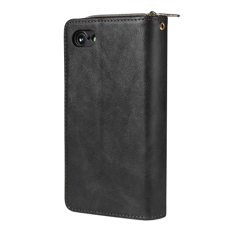 For iPhone SE 2022 / SE 2020 / 8 / 7 Zipper Wallet Bag Horizontal Flip PU Leather Case with Holder & 9 Card Slots & Wallet & Lanyard & Photo Frame(Black) - iPhone SE 2022 / 2020 / 8 / 7 Cases by buy2fix | Online Shopping UK | buy2fix