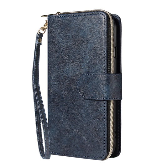 For iPhone SE 2022 / SE 2020 / 8 / 7 Zipper Wallet Bag Horizontal Flip PU Leather Case with Holder & 9 Card Slots & Wallet & Lanyard & Photo Frame(Blue) - iPhone SE 2022 / 2020 / 8 / 7 Cases by buy2fix | Online Shopping UK | buy2fix