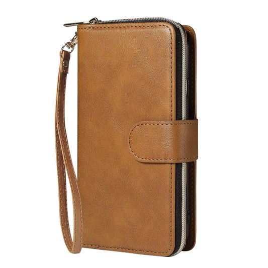 For iPhone SE 2022 / SE 2020 / 8 / 7 Zipper Wallet Bag Horizontal Flip PU Leather Case with Holder & 9 Card Slots & Wallet & Lanyard & Photo Frame(Brown) - iPhone SE 2022 / 2020 / 8 / 7 Cases by buy2fix | Online Shopping UK | buy2fix