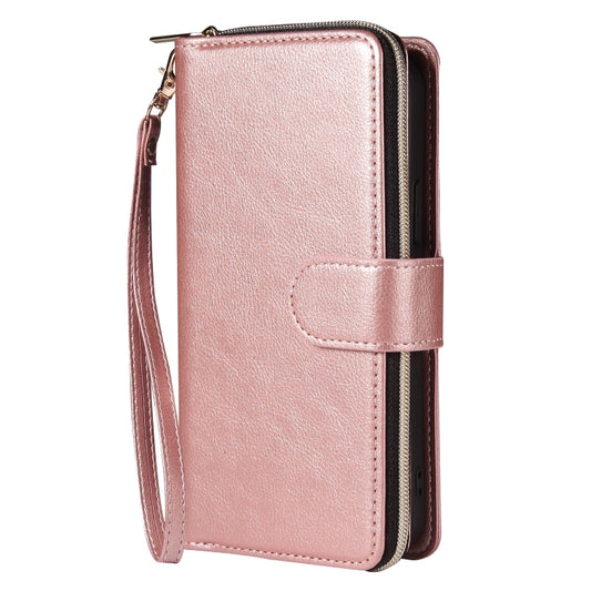 For iPhone 12 Pro Max Zipper Wallet Bag Horizontal Flip PU Leather Case with Holder & 9 Card Slots & Wallet & Lanyard & Photo Frame(Rose Gold) - iPhone 12 Pro Max Cases by buy2fix | Online Shopping UK | buy2fix