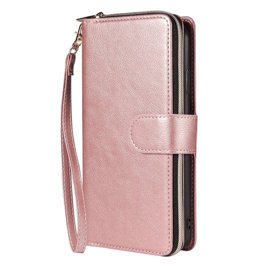 For iPhone XR Zipper Wallet Bag Horizontal Flip PU Leather Case with Holder & 9 Card Slots & Wallet & Lanyard & Photo Frame(Rose Gold) - More iPhone Cases by buy2fix | Online Shopping UK | buy2fix