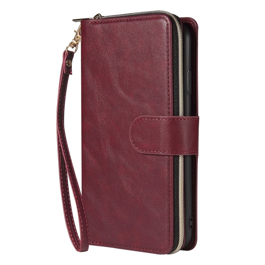 For iPhone XR Zipper Wallet Bag Horizontal Flip PU Leather Case with Holder & 9 Card Slots & Wallet & Lanyard & Photo Frame(Wine Red) - More iPhone Cases by buy2fix | Online Shopping UK | buy2fix
