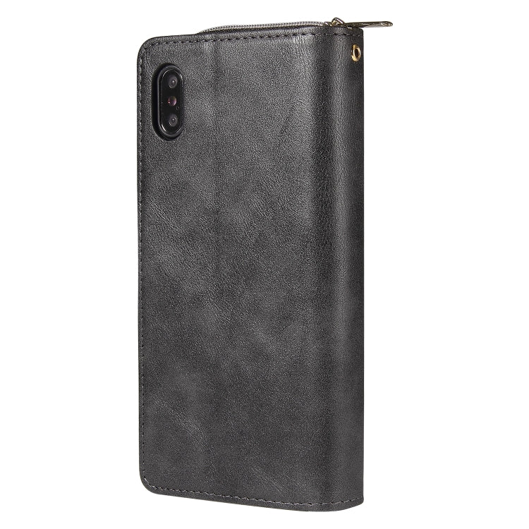 For iPhone XR Zipper Wallet Bag Horizontal Flip PU Leather Case with Holder & 9 Card Slots & Wallet & Lanyard & Photo Frame(Black) - More iPhone Cases by buy2fix | Online Shopping UK | buy2fix