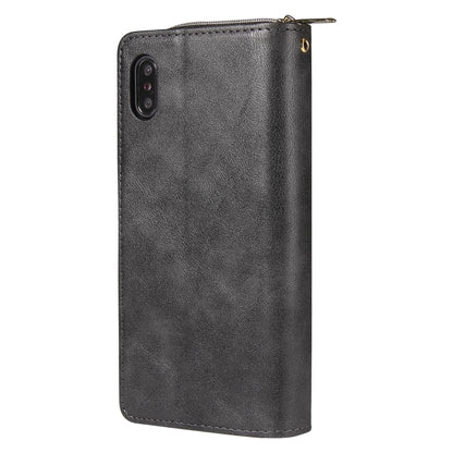 For iPhone XR Zipper Wallet Bag Horizontal Flip PU Leather Case with Holder & 9 Card Slots & Wallet & Lanyard & Photo Frame(Black) - More iPhone Cases by buy2fix | Online Shopping UK | buy2fix