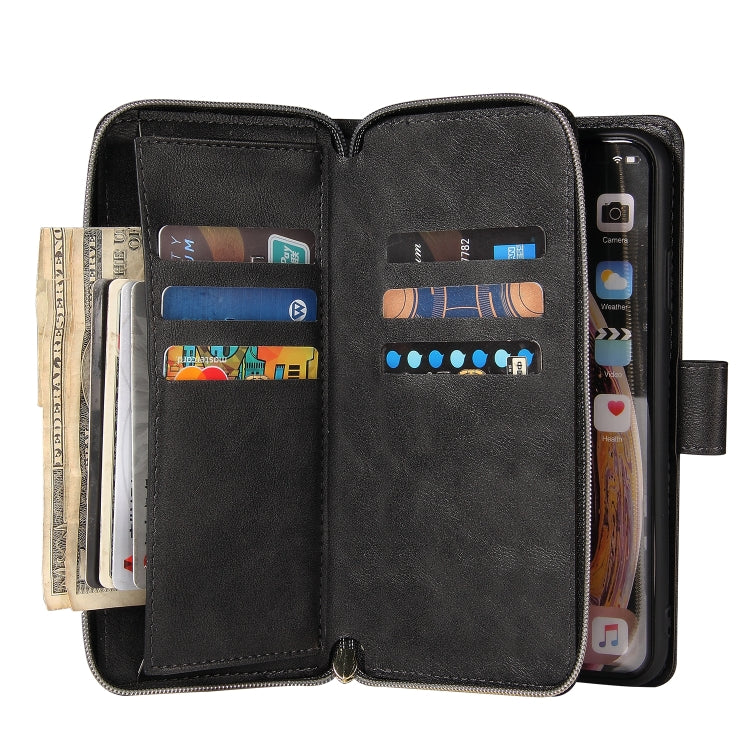 For iPhone XR Zipper Wallet Bag Horizontal Flip PU Leather Case with Holder & 9 Card Slots & Wallet & Lanyard & Photo Frame(Black) - More iPhone Cases by buy2fix | Online Shopping UK | buy2fix