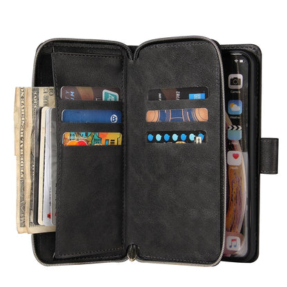 For iPhone XR Zipper Wallet Bag Horizontal Flip PU Leather Case with Holder & 9 Card Slots & Wallet & Lanyard & Photo Frame(Black) - More iPhone Cases by buy2fix | Online Shopping UK | buy2fix