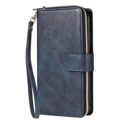 For iPhone XR Zipper Wallet Bag Horizontal Flip PU Leather Case with Holder & 9 Card Slots & Wallet & Lanyard & Photo Frame(Blue) - More iPhone Cases by buy2fix | Online Shopping UK | buy2fix