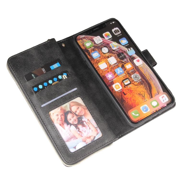 For iPhone XS Max Zipper Wallet Bag Horizontal Flip PU Leather Case with Holder & 9 Card Slots & Wallet & Lanyard & Photo Frame(Black) - More iPhone Cases by buy2fix | Online Shopping UK | buy2fix