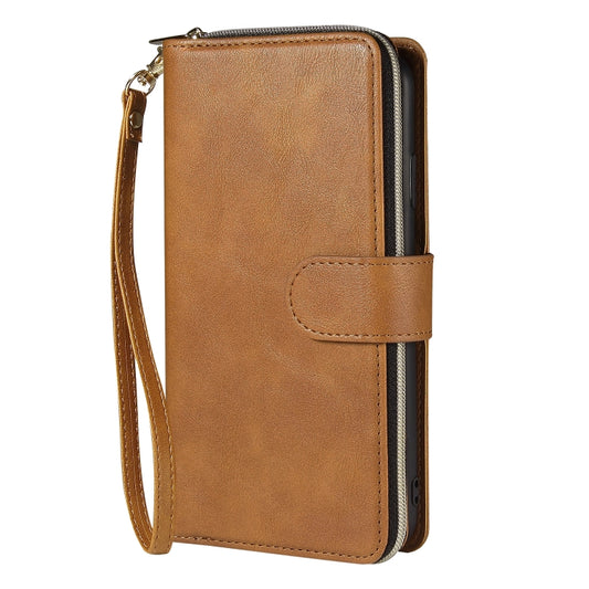 For iPhone XS Max Zipper Wallet Bag Horizontal Flip PU Leather Case with Holder & 9 Card Slots & Wallet & Lanyard & Photo Frame(Brown) - More iPhone Cases by buy2fix | Online Shopping UK | buy2fix