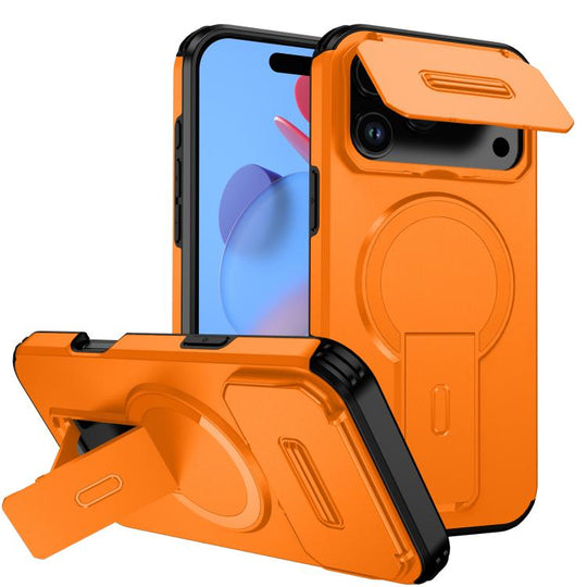 For iPhone 17 Pro Max Sliding Camshield MagSafe Holder Phone Case(Orange)
