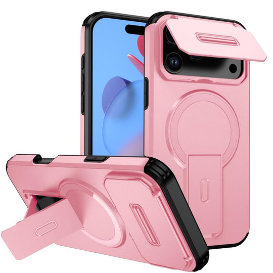 For iPhone 17 Pro Max Sliding Camshield MagSafe Holder Phone Case(Pink)