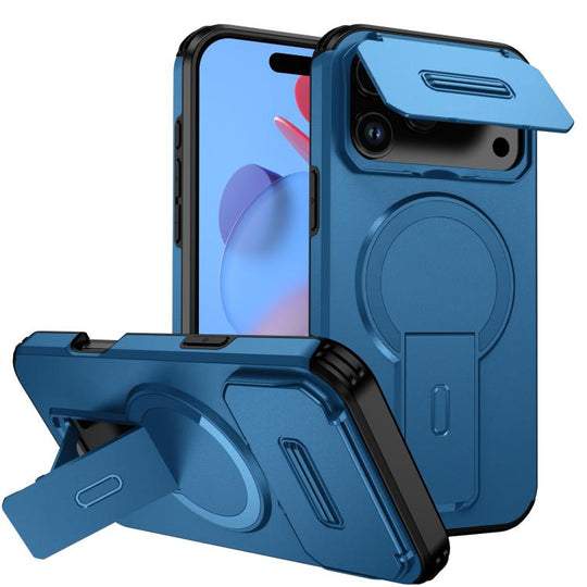 For iPhone 17 Pro Max Sliding Camshield MagSafe Holder Phone Case(Blue)