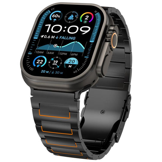 For Apple Watch 42mm / 41mm / 40mm / 38mm I-shaped Safety Clasp Titanium Alloy Watch Band(Black Orange)