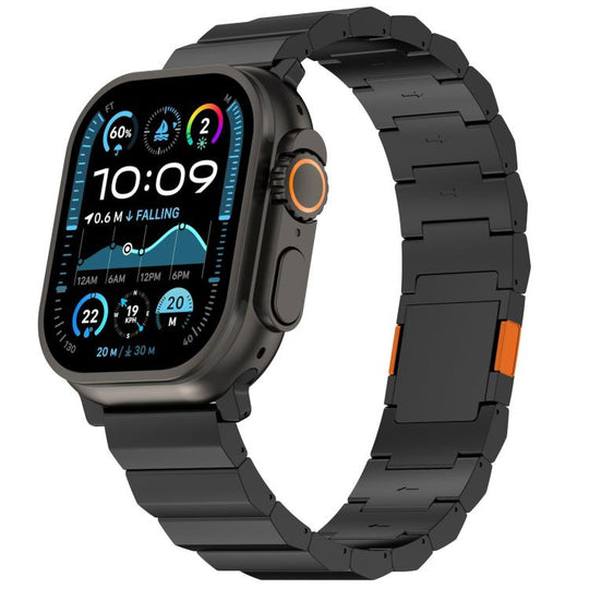 For Apple Watch 46mm / 49mm / 45mm / 44mm Thick One-bead Magnetic Clasp Titanium Alloy Watch Band(Black Orange)