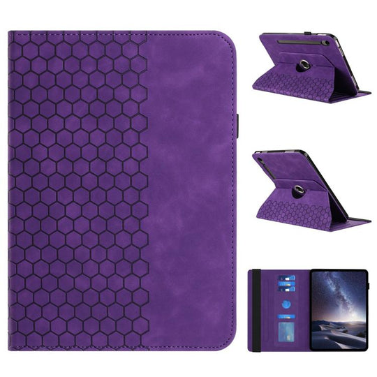 For Samsung Galaxy Tab S9+ / Tab S9 FE+ Rotatable Honeycomb Embossed Smart Leather Tablet Case(Purple)
