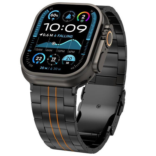 For Apple Watch 46mm / 49mm / 45mm / 44mm Three-bead Safety Clasp Titanium Alloy Watch Band(Black Orange)