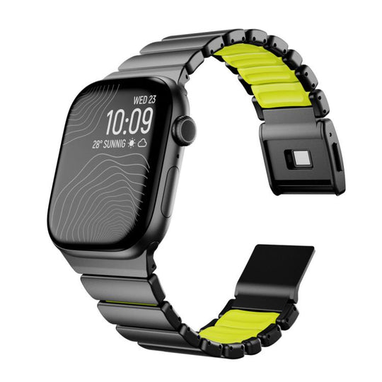 For Apple Watch 46mm / 49mm / 45mm / 44mm Magnetic Norman Buckle Integrated One-bead Stainless Steel Watch Band(Black Green)
