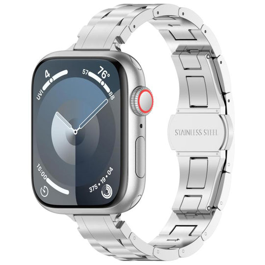 For Apple Watch 46mm / 49mm / 45mm / 44mm Slim Waist Three-bead Butterfly Buckle Titanium Alloy Watch Band(Silver)