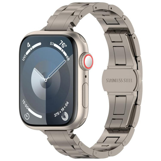 For Apple Watch 46mm / 49mm / 45mm / 44mm Slim Waist Three-bead Butterfly Buckle Titanium Alloy Watch Band(Titanium)