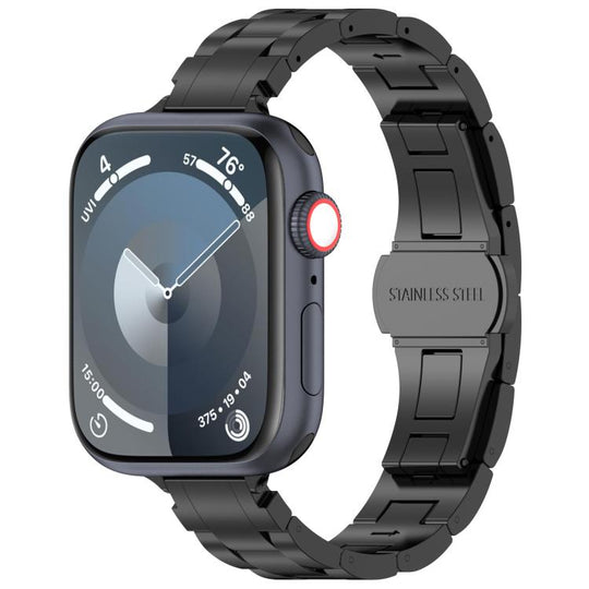 For Apple Watch 42mm / 41mm / 40mm / 38mm Slim Waist Three-bead Butterfly Buckle Titanium Alloy Watch Band(Black)