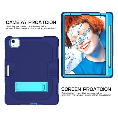 Contrast Color Robot Shockproof Silicon + PC Protective Case with Holder & Pen Slot For iPad Air 2022 / 2020 10.9(Navy Blue+Blue)(Navy Blue+Blue) - iPad Air (2022) / (2020) 10.9 Cases by buy2fix | Online Shopping UK | buy2fix