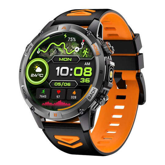 YK15 1.46 inch Round Screen Bluetooth Call GPS Sports Smart Watch(Black Orange)