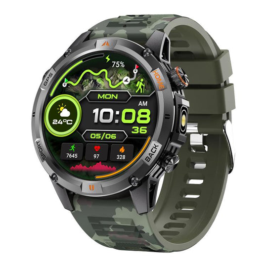 YK15 1.46 inch Round Screen Bluetooth Call GPS Sports Smart Watch(Camouflage Green)