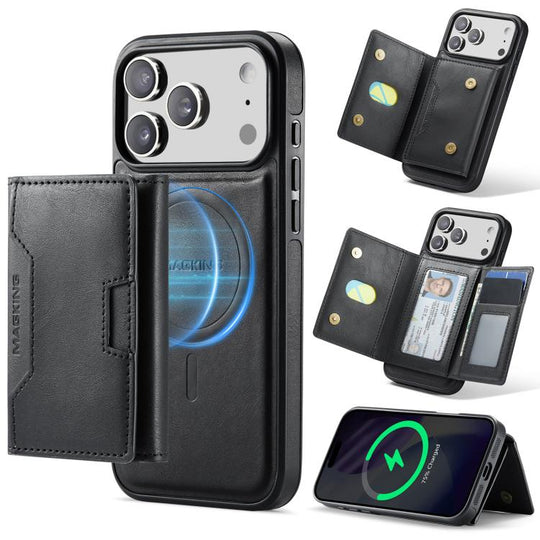 For iPhone 18 Pro Max / 17 Pro Max MAGKING K4 Series MagSafe RFID Tri-fold Card Bag Detachable Phone Case(Black)