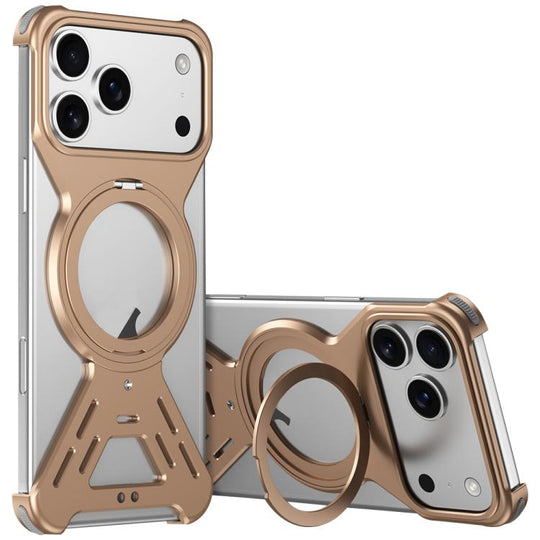 For iPhone 17 Pro Max Armor 360 Holder Frameless Alloy MagSafe Phone Case(Desert Gold)