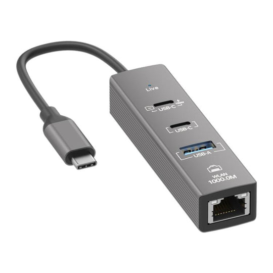 TYS-206C Type-C to 1000M RJ45 USB-A PD100W HUB Expand Converter(Grey)