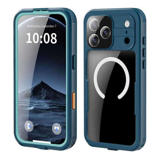 For iPhone 17 Pro Max RedPepper IP68 Waterproof Triple-proof MagSafe Phone Case(Cyan + Lake Blue)