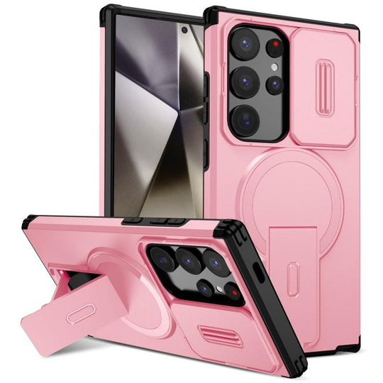 For Samsung Galaxy S24 Ultra 5G Sliding Camshield MagSafe Holder Phone Case(Pink)