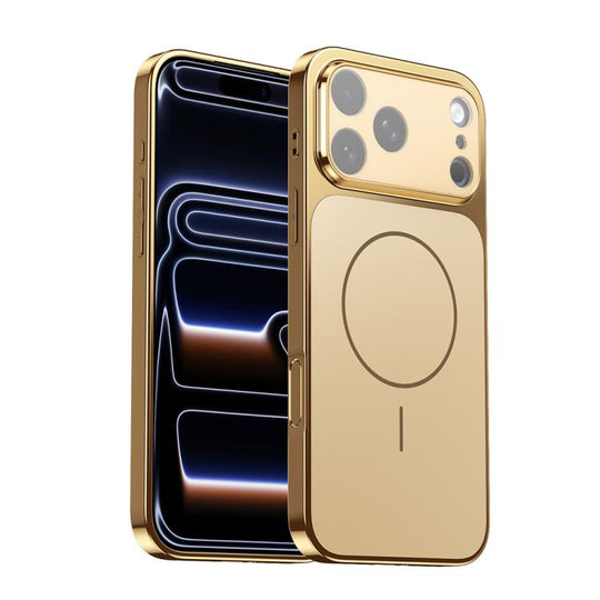 For iPhone 17 Pro Max Corning Glass Plating Large Window MagSafe Phone Case(Gold)