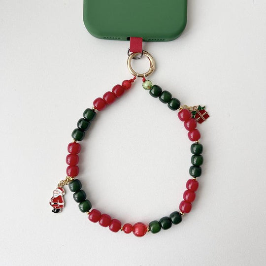 Christmas Series Beaded Chain Anti-lost Mobile Phone Short Wrist Strap(Santa Claus + Gifts)
