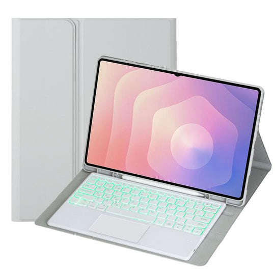 For Samsung Galaxy Tab S11 Ultra Candy Color Touch Backlight Bluetooth Keyboard Leather Tablet Case with Pen Holder(Grey)
