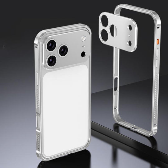 For iPhone 17 Pro Max Armor Dual-side Anti-slip Metal Frame Case with Lens Cover(Silver)