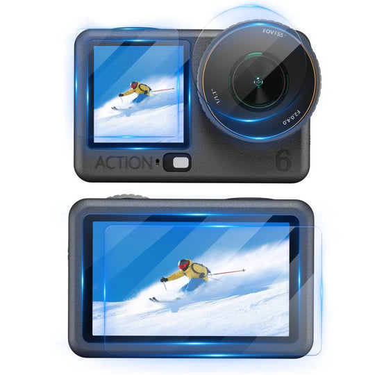 For DJI Osmo Action 6 STARTRC 3 in 1 Lens Protector Front and Rear Screen Tempered Glass Films(2 Sets)