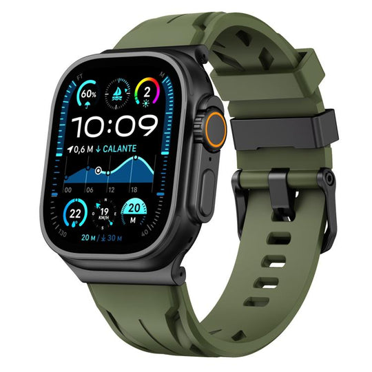 For Apple Watch 46mm / 49mm / 45mm / 44mm Black Pin Buckle Silicone Watch Band(Army Green)