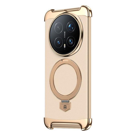 For Honor Magic8 Pro Borderless MagSafe Ring Holder Plain Leather Phone Case(Gold)