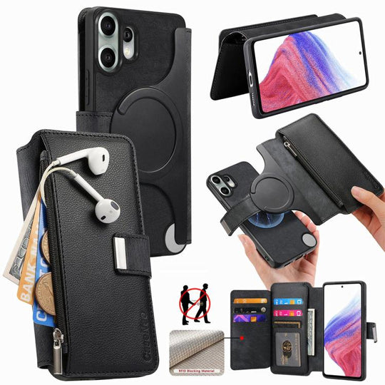 For Nothing CMF Phone 2 Pro CaseNeo MagSafe RFID Anti-theft Zipper Wallet Retro Leather Phone Case(Black)