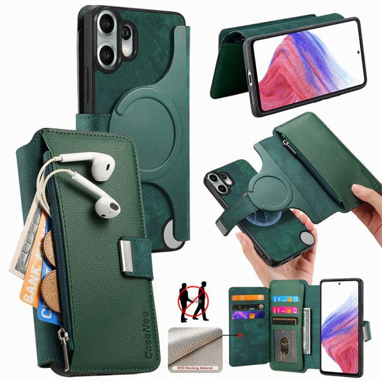 For Nothing CMF Phone 2 Pro CaseNeo MagSafe RFID Anti-theft Zipper Wallet Retro Leather Phone Case(Green)