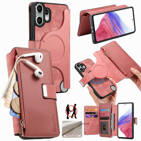 For Nothing CMF Phone 2 Pro CaseNeo MagSafe RFID Anti-theft Zipper Wallet Retro Leather Phone Case(Pink)
