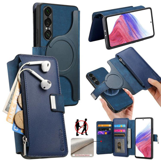For Sony Xperia 1 VII CaseNeo MagSafe RFID Anti-theft Zipper Wallet Retro Leather Phone Case(Blue)