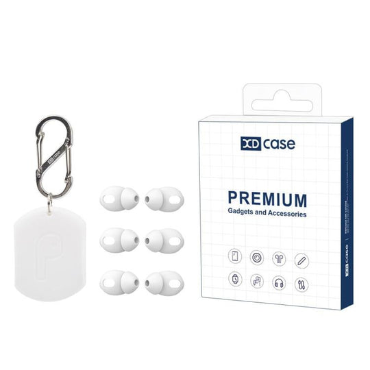 For AirPods 5 / 4 XDcase 3 Pairs Silicone Cover Ear Caps with Storage Case & Carabiner(White)