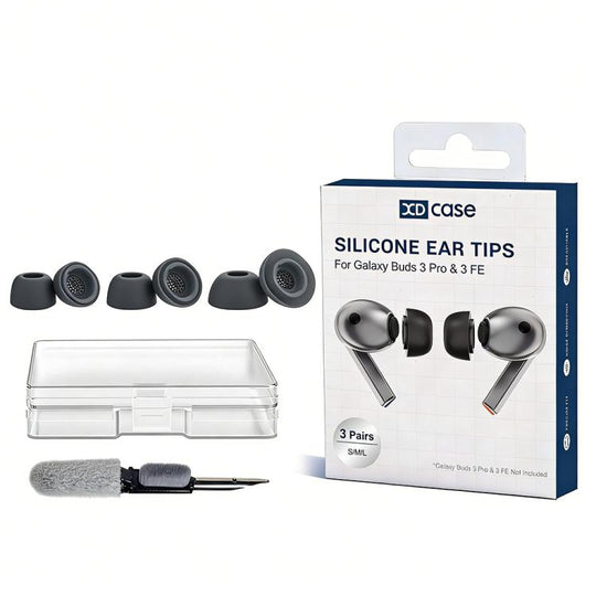 For Samsung Galaxy Buds3 Pro / 4 Pro XDcase 3 Pairs Silicone Ear Tips S/M/L Size with Storage & Cleaning Kit, Cleaning Brush Color Random(Dark gray)