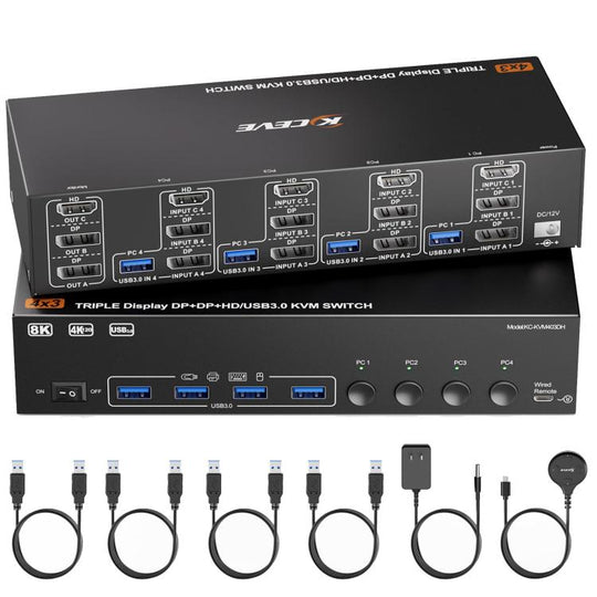 NW-KVM403DH 8K 60Hz USB3.0, DP, HDMI Ports Triple Monitor KVM Switch(UK Plug)