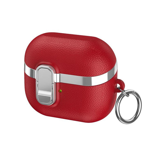 For Samsung Galaxy Buds3 Electroplated Leather Texture Wireless Earphones Protective Case with Security Lock(Red)