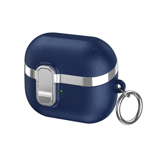 For Samsung Galaxy Buds3 Electroplated Leather Texture Wireless Earphones Protective Case with Security Lock(Blue)